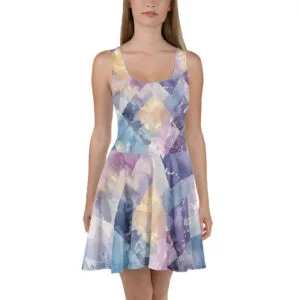 Geometrisk akvarel skaterkjole | flagrende abstrakt kunstmode