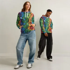 felpa con cappuccio unisex in cotone con stampa integrale, fronte bianco 693cb93d375eb