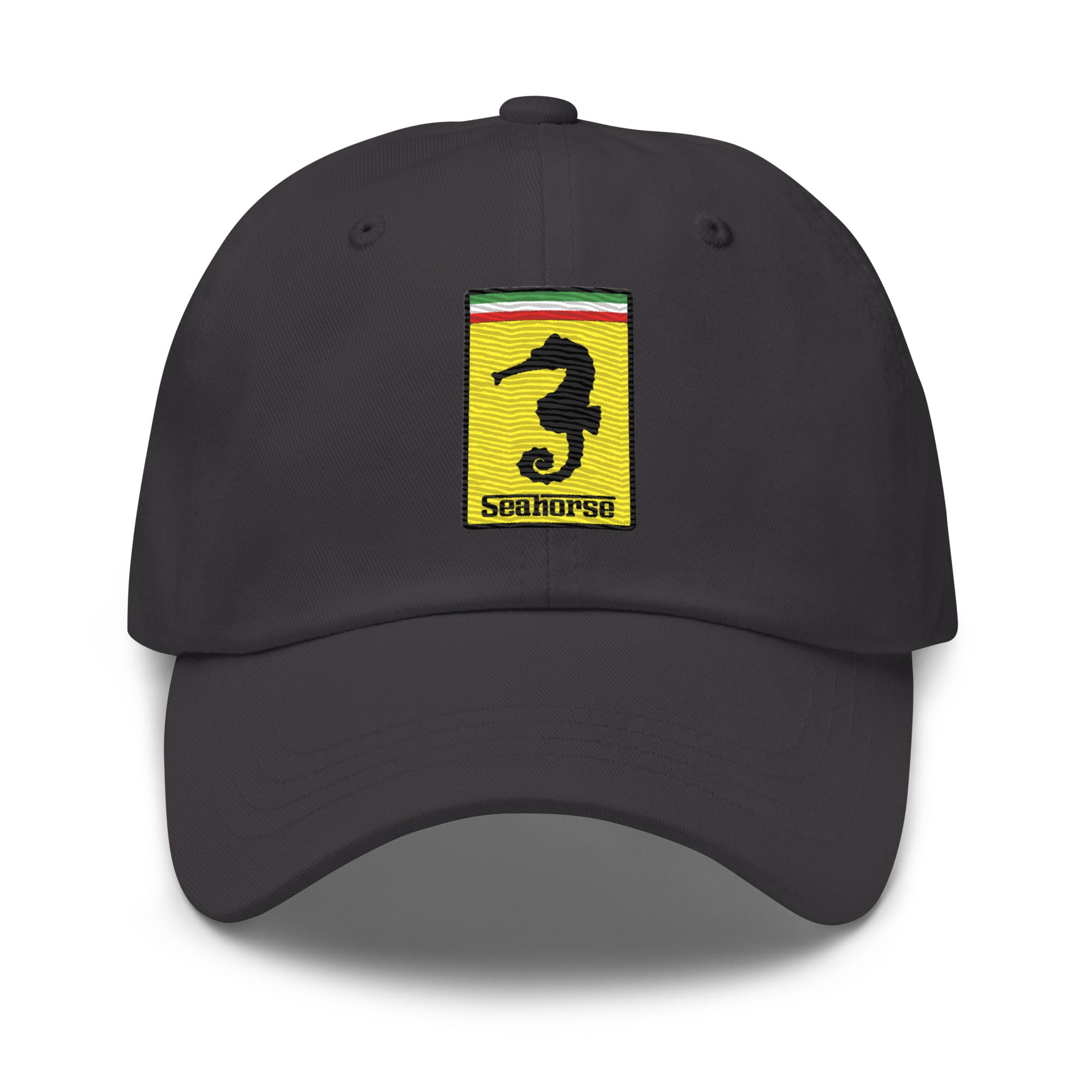 funny ferrari seahorse logo embroidered dad hat – premium unisex baseball cap