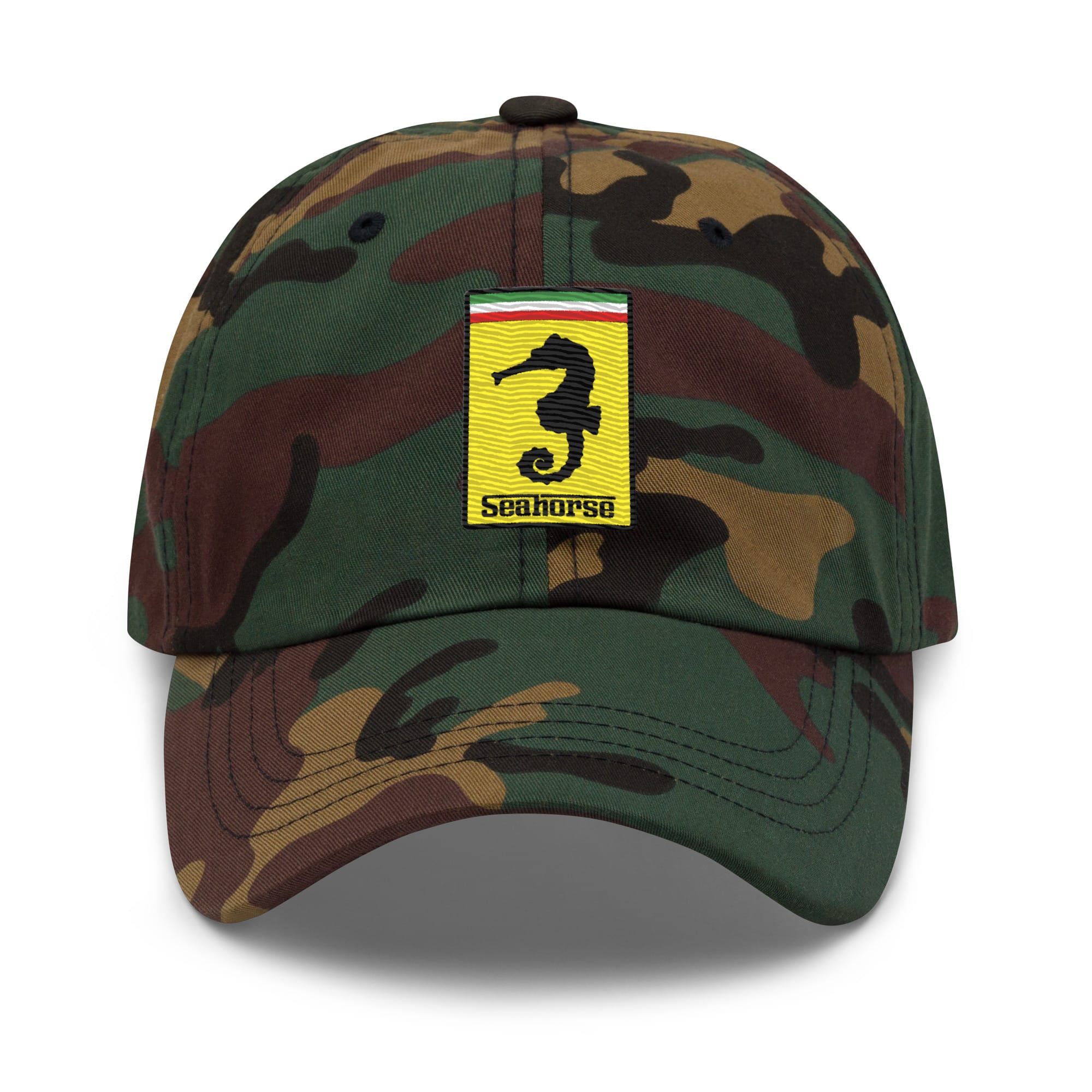 funny ferrari seahorse logo embroidered dad hat – premium unisex baseball cap