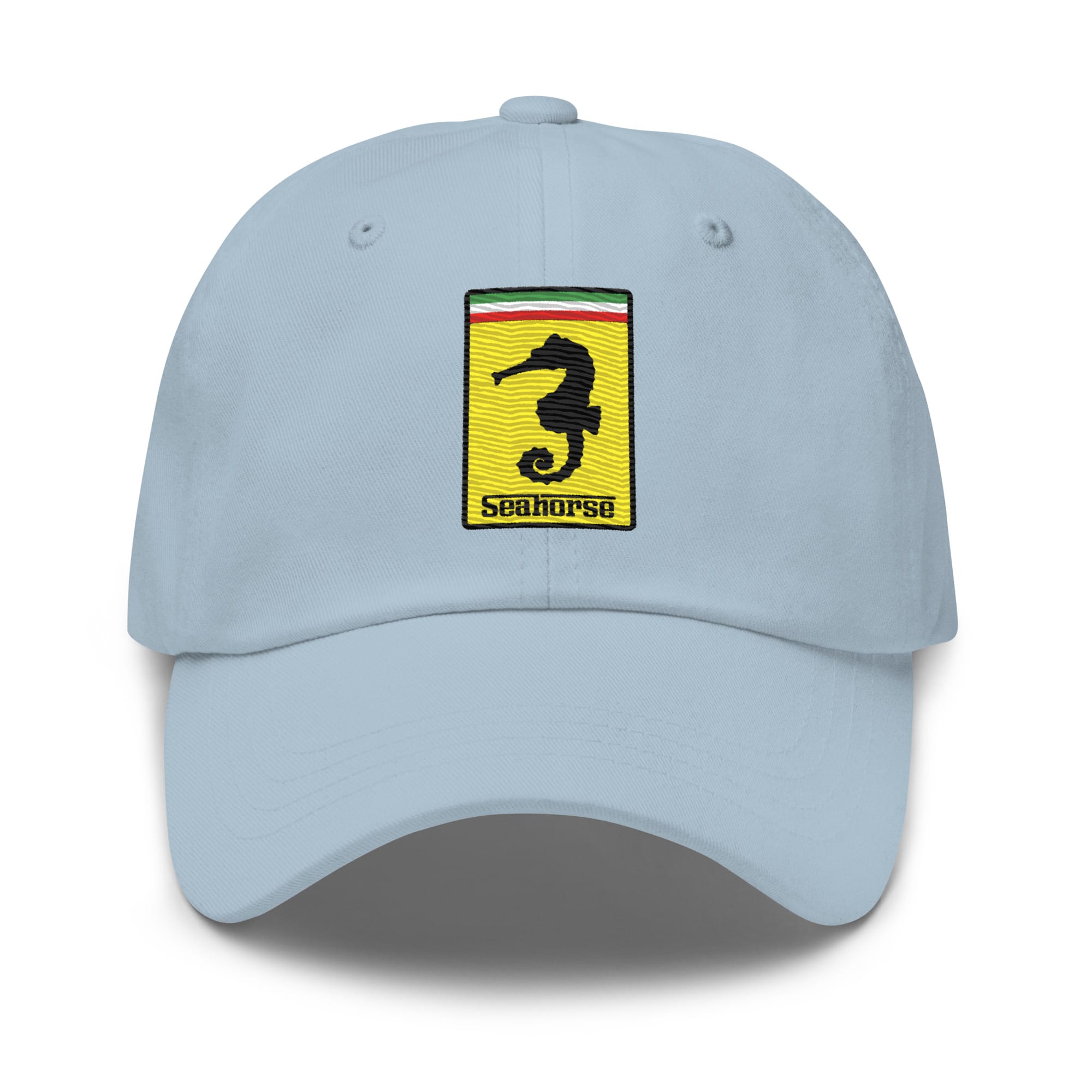 funny ferrari seahorse logo embroidered dad hat – premium unisex baseball cap