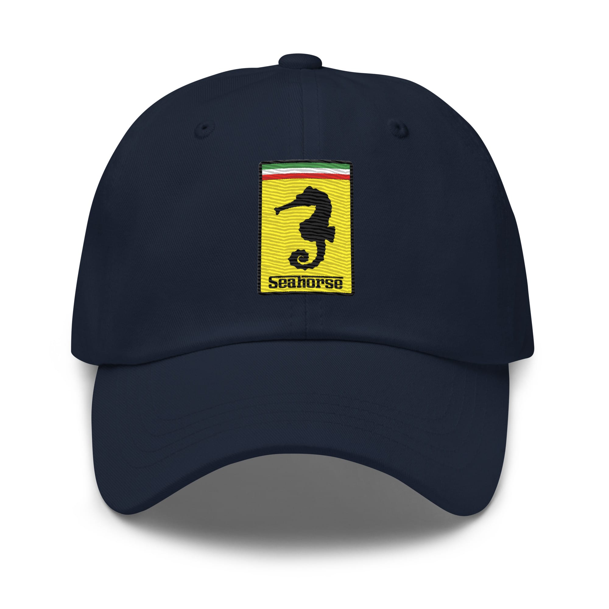 funny ferrari seahorse logo embroidered dad hat – premium unisex baseball cap