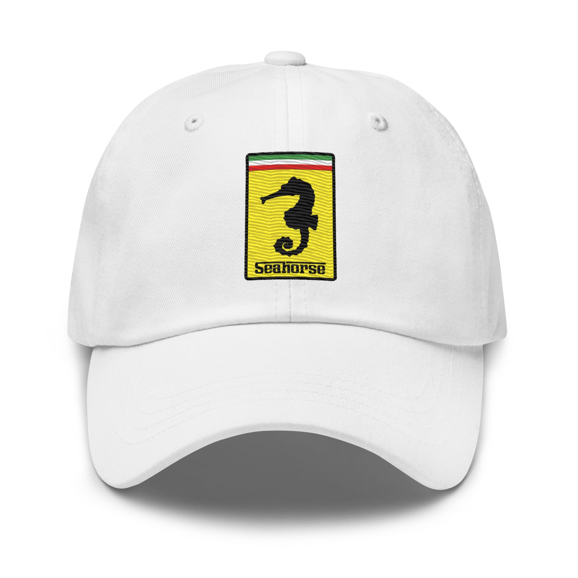 funny ferrari seahorse logo embroidered dad hat – premium unisex baseball cap