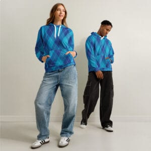 Blue Bargello Flame Stitch Hoodie | Vintage Geometric Needlepoint Sweatshirt